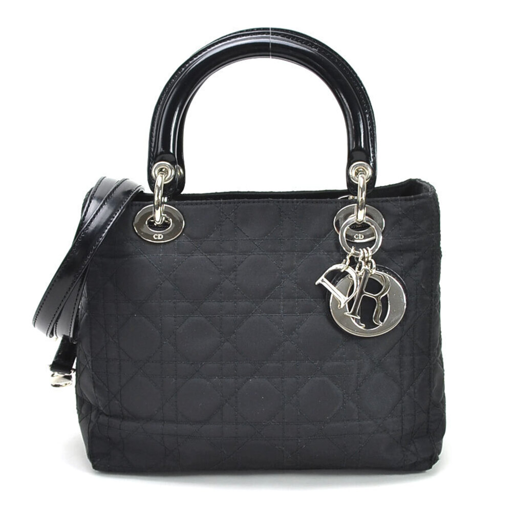 Christian Dior Cannage Lady Handbag Shoulder Bag Black